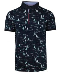 Koszulka POLO, Granatowa w Żaglówki, Męska, Krótki Rękaw, T-shirt. Niebieskie koszulki polo męskie Le Marin, m, bez wzorów, z bawełny, bez ramiączek. Za 145.00 zł.