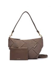 Calvin Klein Torebka Woven Sueded Shoulder Bag LV04F3694G Brązowy. Brązowe torebki klasyczne damskie CALVIN KLEIN, bez wzorów, ze skóry, bez dodatków. Za 569.99 zł.