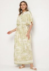 Zielona Sukienka Typu Oversize z Wiskozą w Abstrakcyjny Wzór Lunalessa. Zielone sukienki damskie Born2be, na co dzień, bez wzorów, z wiskozy, eleganckie, bez kołnierzyka, bez ramiączek, maxi, oversize. W wyprzedaży za 71.99 zł.
