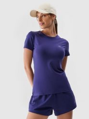 4F T-shirt slim gładki damski - granatowy L. Niebieskie t-shirty damskie 4f, l, bez wzorów, z bawełny, bez kołnierzyka. Za 39.99 zł.