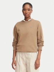 Lacoste Bluza SF5270 Brązowy jasny Regular Fit. Brązowe bluzy bez kaptura damskie Lacoste, z bawełny. Za 539.99 zł.