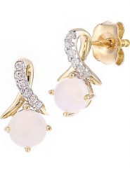 Revoni Złote kolczyki-wkrętki z diamentami i opalami rozmiar: onesize. Różowe kolczyki damskie Revoni, z diamentem, złote. Za 861.99 zł.