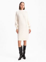 BGN Sukienka dzianinowa w kolorze kremowym rozmiar: 36. Brązowe sukienki damskie BGN, na co dzień, bez wzorów, z dzianiny, bez kołnierzyka, bez ramiączek, midi, proste. Za 101.23 zł.