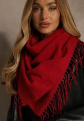 Czerwony Klasyczny Szalik Zakończony Frędzlami Vetiele. Czerwone szaliki i kominy damskie Renee, bez wzorów, z jeansu. Za 34.99 zł.