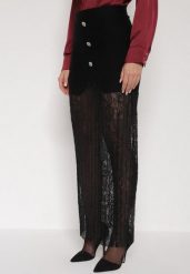 Czarna Dzianinowa Spódnica z Wiskozą Zdobiona Koronką i Guzikami Sewora. Czarne spódniczki damskie Born2be, m, z aplikacjami, z dzianiny, klasyczne, maxi, oversize. Za 129.99 zł.