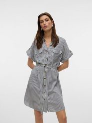 Vero Moda Sukienka w kolorze czarno-białym rozmiar: M. Białe sukienki damskie Vero Moda, na co dzień, m, bez wzorów, z tkaniny, klasyczne, bez kołnierzyka, bez ramiączek, midi, proste. Za 138.33 zł.