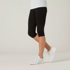 Legginsy krótkie fitness damskie Domyos 500 slim. Czarne legginsy damskie DOMYOS, xs, bez wzorów, z bawełny. Za 39.99 zł.