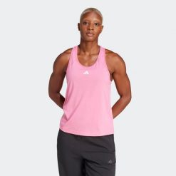Koszulka fitness damska ADIDAS bez rękawów. Czerwone bluzki sportowe damskie Adidas, l, z materiału, bez kołnierzyka, bez ramiączek. W wyprzedaży za 79.99 zł.