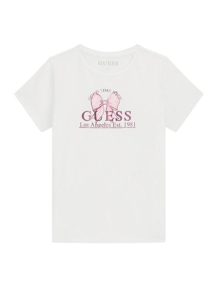 Guess T-Shirt J6GI28 K6YW4 Biały Regular Fit. Białe koszulki dziewczęce Guess, z aplikacjami, z bawełny, bez ramiączek. Za 84.99 zł.