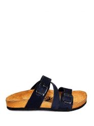 Moosefield Skórzane klapki w kolorze granatowym rozmiar: 35. Niebieskie klapki damskie Moosefield, bez wzorów, ze skóry, bez obcasa. Za 96.83 zł.