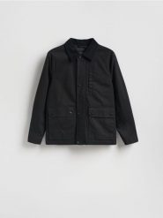 Kurtka z kołnierzem - czarny. Czarne kurtki męskie Reserved, l, bez wzorów, z bawełny, bez kaptura. Za 179.99 zł.