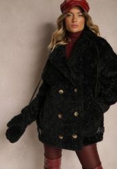 Czarna Dwurzędowa Kurtka Futerkowy Płaszcz z Dodatkowymi Rękawiczkami Hetirra. Czarne kurtki damskie Renee, l, bez wzorów, z jeansu, eleganckie. Za 339.99 zł.