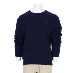 Second life - Sweter męski Polo Ralph Lauren z warkoczowym splotem - Jak nowy. Niebieskie swetry męskie Ralph Lauren, l, bez wzorów, z kaszmiru, bez kołnierzyka. Za 255.56 zł.