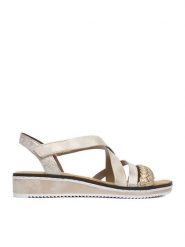 Rieker Sandały CEO-V3663-90 Złoty. Żółte sandały damskie Rieker, bez wzorów, ze skóry, bez obcasa, na płaskiej podeszwie. Za 299.99 zł.