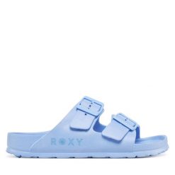 Klapki Roxy. Niebieskie klapki damskie Roxy, bez wzorów, bez obcasa. Za 139.99 zł.
