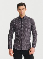 PAKO LORENTE - Brązowa koszula mikrowzór. Brązowe koszule męskie Pako Lorente, na jesień, m, bez wzorów, z bawełny, bez kołnierzyka, bez ramiączek. Za 299.99 zł.