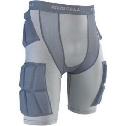 Spodnie do rugby - futbol amerykański - z wszytymi ochraniaczami - dla dorosłych. Szare spodnie materiałowe męskie RUSSEL ATHLETIC, bez wzorów, sportowe. Za 389.95 zł.