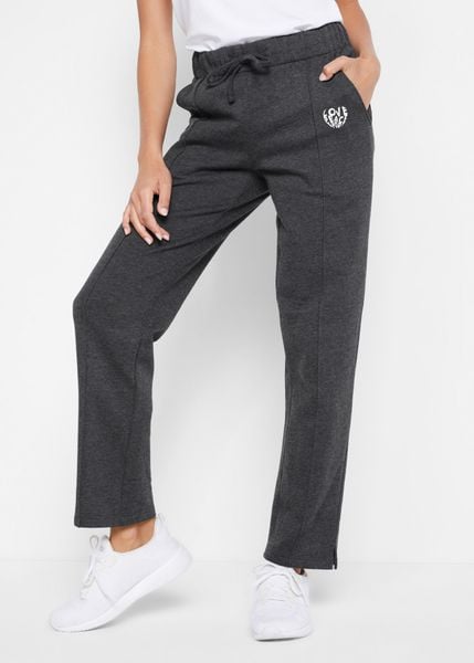 Spodnie sportowe z bawełny organicznej, Straight. Czarne spodnie dresowe damskie bonprix, z bawełny. Za 129.99 zł.