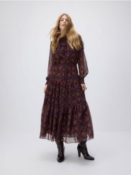 Szyfonowa sukienka maxi - wielobarwny. Sukienki damskie Reserved, l, bez wzorów, z szyfonu, bez kołnierzyka, bez ramiączek, maxi. W wyprzedaży za 179.99 zł.