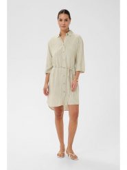 Kaffe Sukienka w kolorze beżowo-kremowym rozmiar: 38. Brązowe sukienki damskie Kaffe, bez wzorów, z tkaniny, bez kołnierzyka, bez ramiączek, midi, rozkloszowane. Za 173.99 zł.