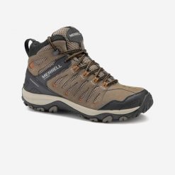 Buty turystyczne męskie Crosslander Mid wodoodporne. Brązowe buty trekkingowe męskie MERRELL, na jesień, z kauczuku, bez zapięcia, trekkingowe. Za 469.99 zł.