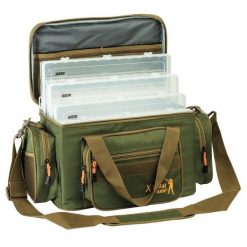 Torba wędkarska + 4 pudełka Jaxon UJ-XTX10 50x31x24cm. Zielone torebki klasyczne damskie Jaxon, bez wzorów, bez dodatków. Za 299.99 zł.