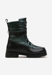 Czarno-Zielone Śniegowce za Kostkę z Taśmą i Wiązaniem Serenari. Czarne śniegowce dziewczęce Born2be. Za 139.99 zł.