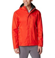 Kurtka Sportowa Z Kapturem Męska Columbia Pouring Adventure. Czerwone kurtki treningowe męskie Columbia, l, bez wzorów, z poliamidu. Za 396.99 zł.