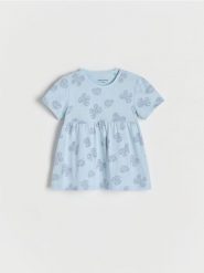 Bawełniany t-shirt - jasnoniebieski. Niebieskie koszulki dziewczęce Reserved, m, bez wzorów, z bawełny, bez ramiączek. W wyprzedaży za 15.99 zł.