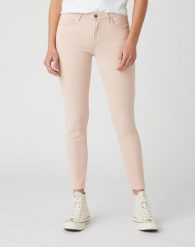 DAMSKIE SPODNIE JEANSOWE WRANGLER SKINNY CROP NATURAL PINK W28M-JT-30L 112128465. Różowe spodnie materiałowe damskie Wrangler, bez wzorów, z jeansu. Za 209.99 zł.