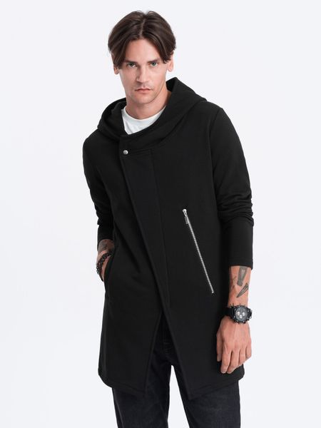 Długa bluza męska z asymetrycznym zapięciem HAGA - czarna. Czarne bluzy bez kaptura męskie Ombre Clothing, m, z bawełny. Za 356.99 zł.