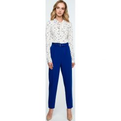 Spodnie z paskiem wysoki stan s124. Niebieskie spodnie materiałowe damskie Style, bez wzorów, eleganckie, z podwyższonym stanem. Za 139.00 zł.
