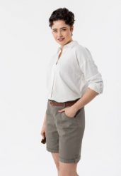 Koszula z lnem K-VEHI. Białe koszule damskie Volcano, na lato, xl, bez wzorów, ze lnu, bez kołnierzyka, bez ramiączek. Za 119.99 zł.