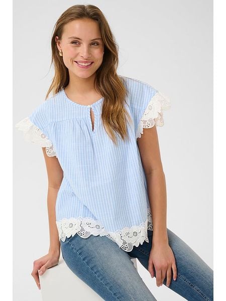 CULTURE Bluzka w kolorze błękitno-białym rozmiar: M. Niebieskie bluzki damskie Culture, m, bez wzorów, z koronki, bez kołnierzyka, bez ramiączek. Za 87.19 zł.