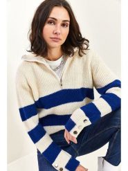 Bianco Lucci Sweter w kolorze kremowo-niebieskim rozmiar: onesize. Brązowe golfy damskie Bianco Lucci, bez kołnierzyka. Za 86.99 zł.