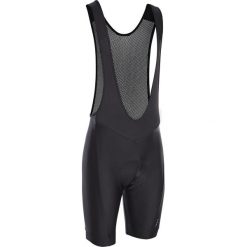 Spodenki rowerowe Btwin RC100 na szelkach. Czarne szorty męskie VAN RYSEL, bez wzorów, z tworzywa sztucznego, sportowe. Za 139.99 zł.