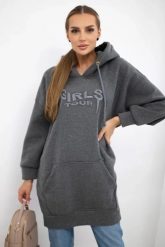 Bluza ocieplana z haftowanym napisem oversize grafitowa. Szare bluzy z kapturem damskie KESI, l, z bawełny. Za 238.37 zł.