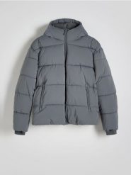 Kurtka z kapturem - ciemnoszary. Szare kurtki męskie Reserved, l, bez wzorów, z tkaniny, z kapturem. W wyprzedaży za 69.99 zł.