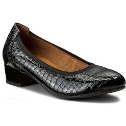 Półbuty CAPRICE - 9-22302-29 Blk Croco Pat. 041. Czarne półbuty damskie Caprice, bez wzorów, z lakierowanej skóry, bez obcasa, na obcasie. W wyprzedaży za 169.00 zł.