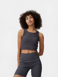 4F Crop-top z prążkowanej dzianiny damski XL. Szare topy damskie 4f, xl, bez wzorów, z dzianiny, bez kołnierzyka. W wyprzedaży za 29.99 zł.