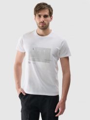 4F T-shirt regular z nadrukiem męski - biały XXL. Białe t-shirty męskie 4f, m, bez wzorów, z bawełny, bez kołnierzyka. W wyprzedaży za 39.99 zł.