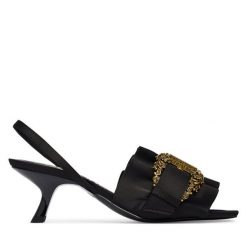 Sandały Versace Jeans Couture. Czarne sandały damskie Versace Jeans Couture, bez wzorów, z jeansu, bez obcasa, na szpilce. Za 969.99 zł.