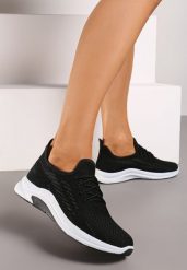 Czarne Buty Sportowe z Siateczki Zdobione Wiązaniem Salmerus. Czarne buty sportowe na co dzień damskie Born2be, z aplikacjami, z materiału. Za 44.99 zł.