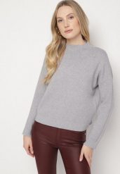 Szary Gładki Sweter o Pudełkowym Kroju ze Stójką Unessa. Szare golfy damskie Born2be, l, bez wzorów, z jeansu, bez ramiączek. Za 79.99 zł.