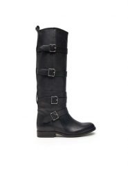 TWINSET Kozaki 242TGT124 Czarny. Czarne kozaki damskie Twinset, ze skóry, bez obcasa, na płaskiej podeszwie. Za 2,019.00 zł.