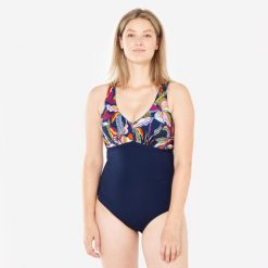 Strój jednoczęściowy do aquafitness damski Nabaiji 100 Rosy Yvo. Niebieskie stroje jednoczęściowe damskie NABAIJI, bez wzorów. Za 129.99 zł.