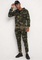 Ciemnozielony Komplet Dresowy Moro Rozpinana Bluza z Kapturem Spodnie ze Ściągaczami Rotita. Zielone bluzy z kapturem męskie Born2be, l, z bawełny. Za 129.99 zł.