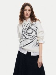 Desigual Sweter Montpellier Lacroix 24WWJF55 Biały Loose Fit. Białe swetry klasyczne damskie Desigual, xl, z bawełny, bez kołnierzyka. Za 332.72 zł.