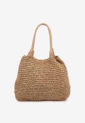 Ciemnobeżowa Plażowa Torebka Shopper z Plecionki Meriela. Brązowe shopper bag damskie Renee, bez wzorów, bez dodatków. Za 69.99 zł.
