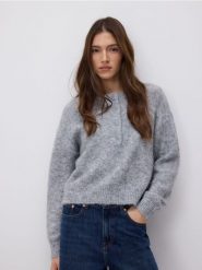 Sweter z domieszką wełny - szary. Szare swetry klasyczne damskie Reserved, l, z dzianiny, bez kołnierzyka. Za 129.99 zł.